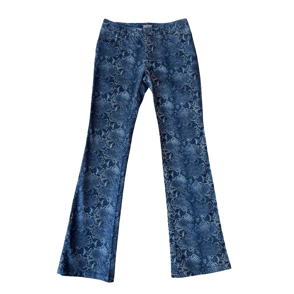 5|48 Made in Italy Blue Snakeskin Print Flare Leg Sz 4 Pants Y2K Retro Low-Rise